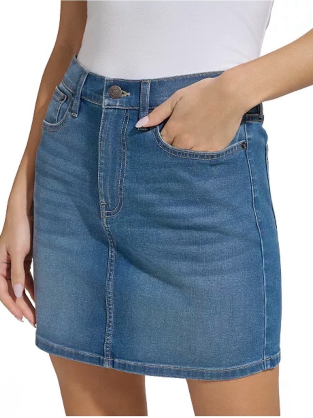 🆕 CALVIN KLEIN Jeans Mid Rise Denim Mini Skirt NWT Women’s Size 4/27 Stretch
